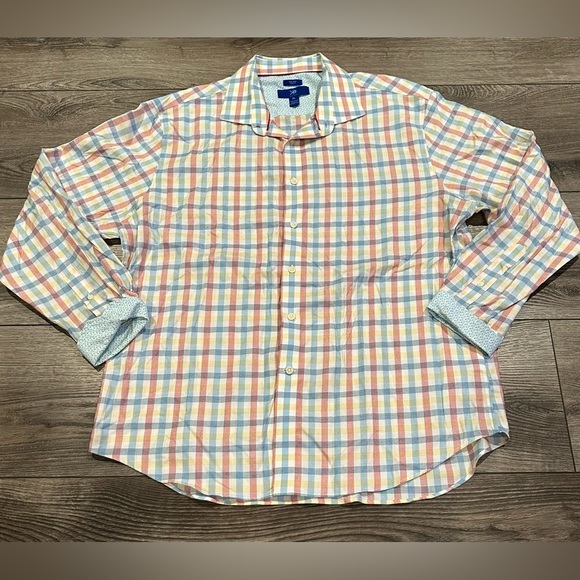 Men’s Egara Non-iron Slim Fit Long Sleeve Plaid Button Down Flip Cuff Size XL - Picture 1 of 6